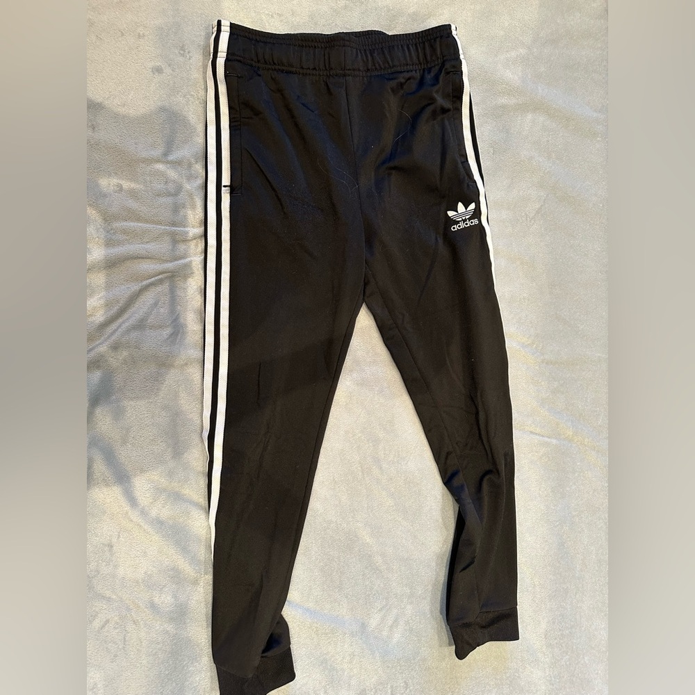 ADIDAS Boys Size Youth Medium Black White Striped Drawstring Sweatpants …